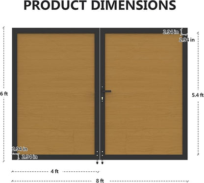 Wood Plastic Privacy Double Fence Gate 6ft(H) x 8ft(W), Metal Frame with Knob Kits, Durable Composite Outdoor Gate,Yellow Teak