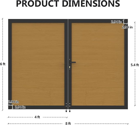 Wood Plastic Privacy Double Fence Gate 6ft(H) x 8ft(W), Metal Frame with Knob Kits, Durable Composite Outdoor Gate,Yellow Teak