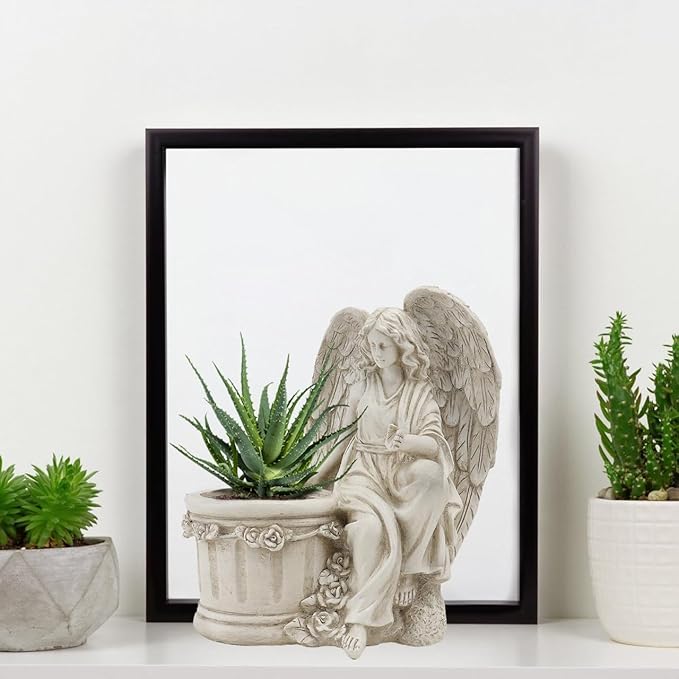 Hemoton 1Pc Artistic Flower Pot Creative Vintage Style Angel Planter Statue for Home Decor Garden Ornament Decorative Outdoor Flowerpot for Lawn and Patio Beige