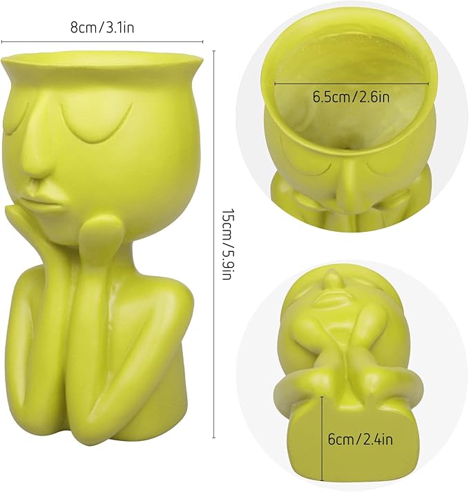 Simple and Creative Decorative Flower Pots, Resin Face Planter Pots, Vase for Small Succulent, Flower Pot Pencil Pen Holder, Minimalist Decorative, Modern Vases for Home Office Shelf Decor (Yellow)