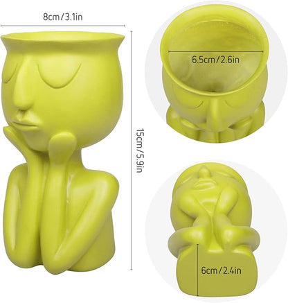 Simple and Creative Decorative Flower Pots, Resin Face Planter Pots, Vase for Small Succulent, Flower Pot Pencil Pen Holder, Minimalist Decorative, Modern Vases for Home Office Shelf Decor (Yellow)