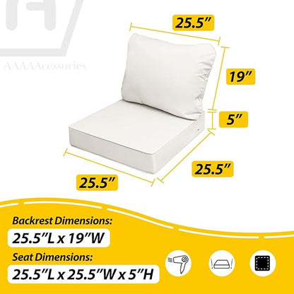 AAAAAcessories Outdoor Seat Cushions for Chairs, Fade-Resistant, Waterproof Patio Furniture Replacement Cushions, 25.5" x 25.5" x 5" + 25.5" x 19", Creamy White