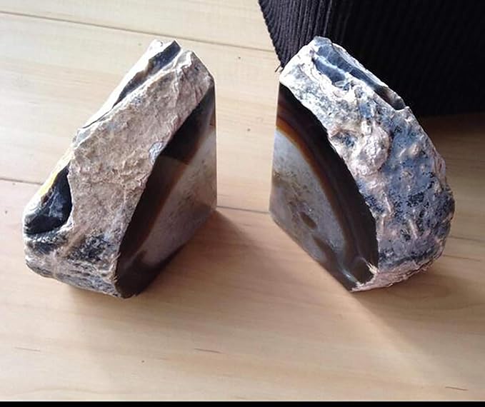 JIC Gem Natural Agate Book Ends Decorative geode bookends for Heavy Books with Rubber Bumpers Crystal Bookends for Shelves and Office Decoration 1 Pair(6 to 8 Lbs)