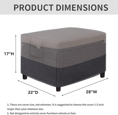 Easy-Going Outdoor Ottoman Cover, Waterproof Patio Ottoman Cover, Heavy Duty Outdoor Furniture Cover with Padded Handles (28"x22"x17", Gray/Dark Gray)
