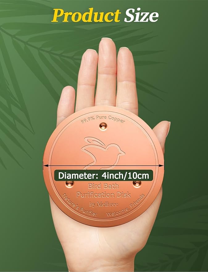 Mellbree 2-Pack Bird Bath Copper Disc, 0.6mm Reinforced 99.99% Pure Copper Cleaning Disk with Triple-Point Support for Physical Safe Clean Water All-Season, Universal Fit for Outdoor Birdbaths, Bowl