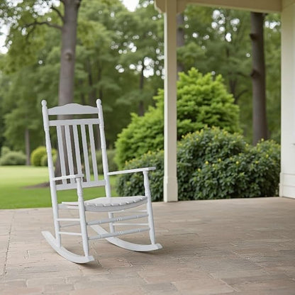 Rocking Chair Porch Rocker Outdoor Furniture Wooden Adult Rockers for Bistro Balcony Camping Lawn Garden Backyard Outside, White