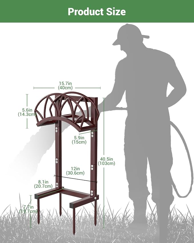HZE Garden Hose Holder, Freestanding Water Hose Reel Stand for Outside, Heavy Duty Detachable Metal Storage Rack Holds 160 FT for Yard Lawn Farm, Bronze