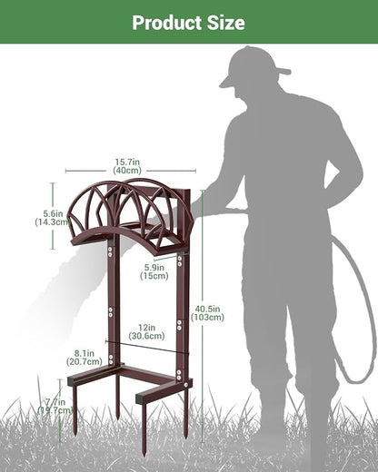 HZE Garden Hose Holder, Freestanding Water Hose Reel Stand for Outside, Heavy Duty Detachable Metal Storage Rack Holds 160 FT for Yard Lawn Farm, Bronze
