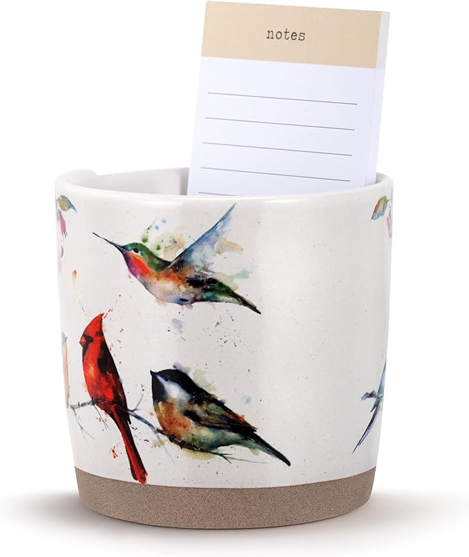 DEMDACO Watercolor Perched Birds 4 x 4 Ceramic Stoneware Planter and Journal Set