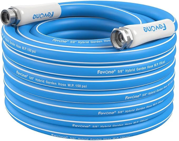 FEVONE 50 ft x 5/8 in Garden Hose, Drinking Water Safe Flexible Water Hose, Heavy Duty Hybrid Polymer Hose, Kink-Resistant, 3/4 in GHT Aluminum Fittings, Leak-Free, 600 PSI
