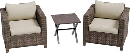 COOS BAY Lanai Chic 3 Piece Outdoor Bistro Set, Small Patio Conversation Set, Outdoor Patio Furniture, 2 Patio Chairs and Side Table, Brown/Beige