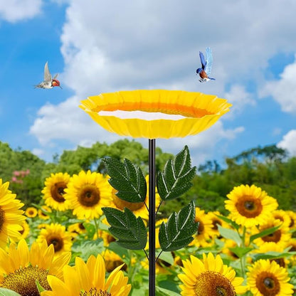 Birdbaths for Outdoors,Sunflower Bird Bath for Outside,41 Inches Flower Standing Birdbath & Birdfeeder with Metal Stake Garden Yard Lawn Decor