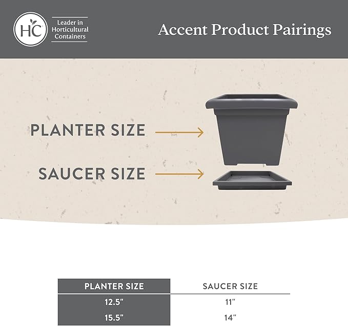 The HC Companies Accent Square Plant Pot w/Drainage - Classic Planters for Outdoor Plants & Indoor Plants - Lightweight & UV-Resistant Square Planter Box (15.5”, Evergreen, Pack of 1)