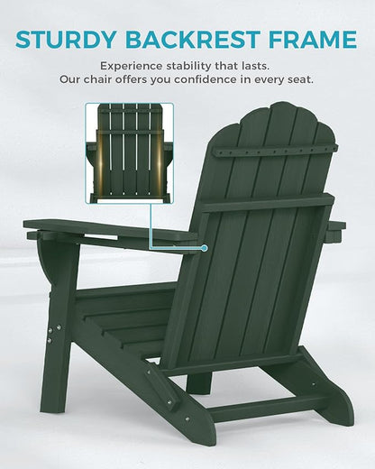 Adirondack Chairs Set of 2, HDPE Material Fire Pit Chairs, Plastic Adirondack Chairs with 2 Cup Holder, Outdoor Lawn Chair for Patio Garden, Green
