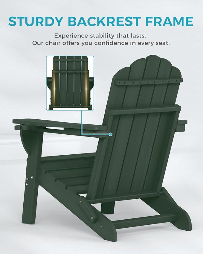 Adirondack Chair, HDPE Material Fire Pit Chairs, Plastic Adirondack Chairs with 2 Cup Holder, Outdoor Lawn Chair for Patio Garden, Green