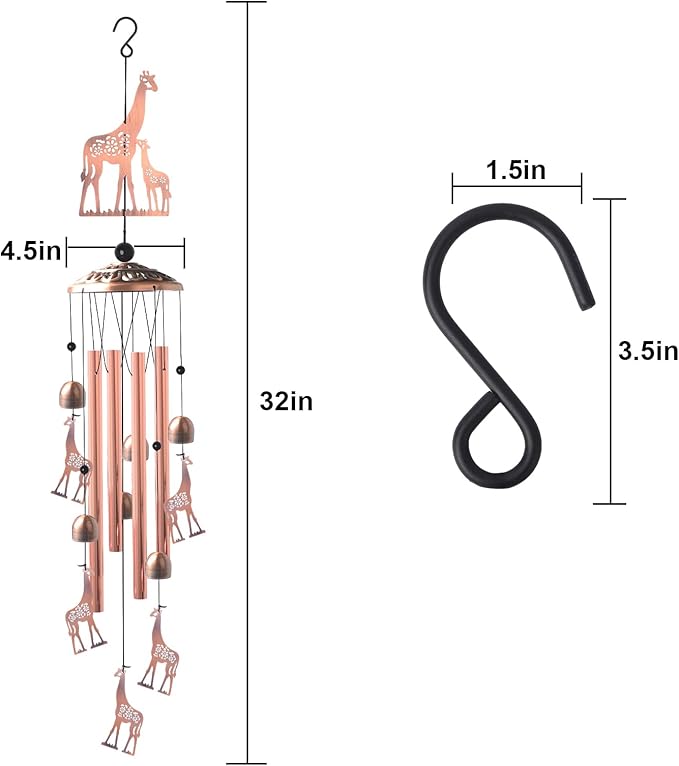 Giraffe Copper Wind chimesoutdoor, Gifts for All Father Husband Stepdad mom Grandma Aunt Daughte Friend dad, Mother Birthday Gift, Women Gardening Gifts,Windchime Outside, Perfect for Patio, Garden