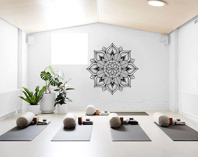 ESTART Large Metal Mandala Wall Art, Unique Lotus Flower Metal Wall Decor Artwork, Large Sacred Headboard Sign, Suitable for Bedroom, Living Room, Office and Home Indoor and Outdoor Decoration (Black)