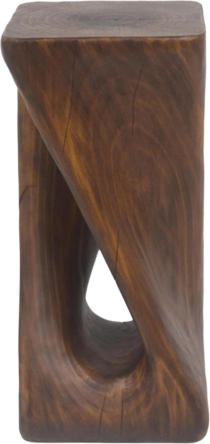 GDFStudio Outdoor Side Table, Twist Shape End Table, Decorative Accent Garden Stool Table, Lightweight Concrete Patio Table with Wood-Like Texture,Sculptural Design for Balcony,Poolside,Antique Brown