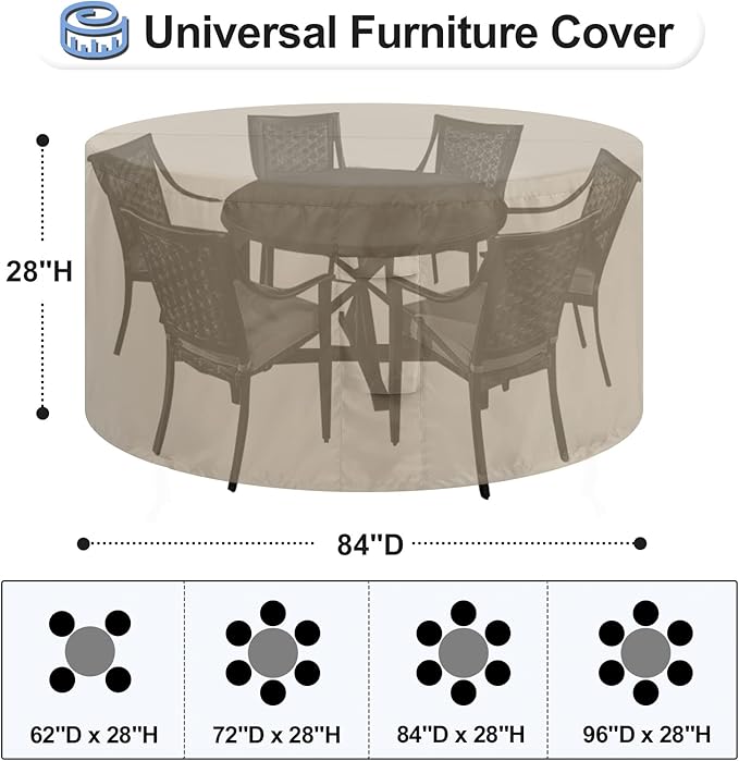 OutdoorLines Outdoor Waterproof Patio Table Furniture Set Covers - Round Couch Sectional Cover Outside Weatherproof Patio Furniture Covering for Deck, Lawn and Backyard 84" dia x 28" H, Camel