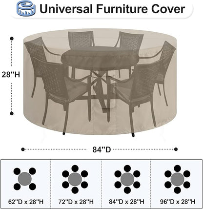 OutdoorLines Outdoor Waterproof Patio Table Furniture Set Covers - Round Couch Sectional Cover Outside Weatherproof Patio Furniture Covering for Deck, Lawn and Backyard 84" dia x 28" H, Camel