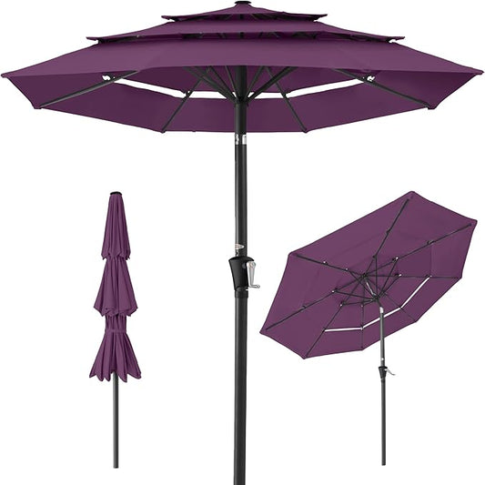 Best Choice Products 10ft 3-Tier Market Patio Umbrella, Outdoor Sun Shade with Tilt, Crank Lift, 8 Ribs for Backyard, Deck, Poolside – Amethyst Purple