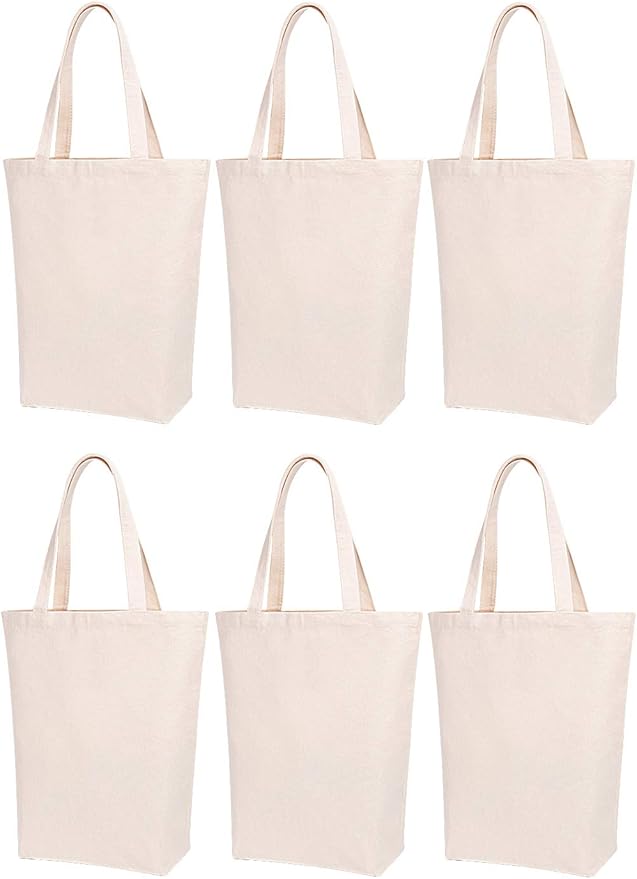 Lily queen Natural Canvas Tote Bags DIY for Crafting and Decorating Reusable Grocery Washable Bag Shopping Bag (Natural - 6 Pack)