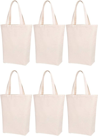 Lily queen Natural Canvas Tote Bags DIY for Crafting and Decorating Reusable Grocery Washable Bag Shopping Bag (Natural - 6 Pack)