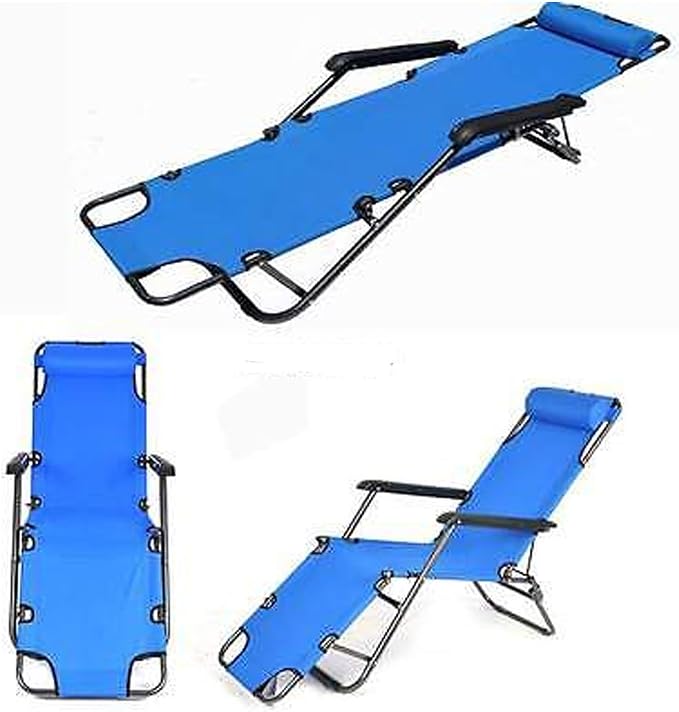 Outdoor Folding Chaise Lounge Chair, Patio Sun Lounger Reclining Beach Chair Sun Patio Pool Lawn Recliner Chair (Blue)