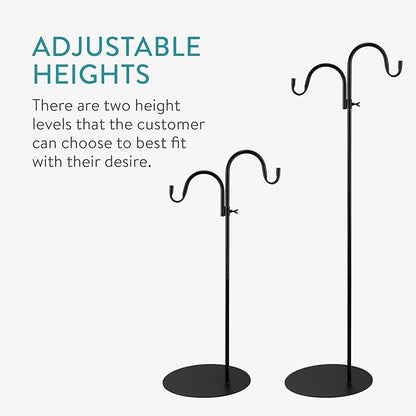 Navaris Shepherds Hooks for Outdoor - Hanging Bird Feeder Plant Pot Hook Stand Pole for Garden - Adjustable Hooks for Hummingbird Feeders and Plants