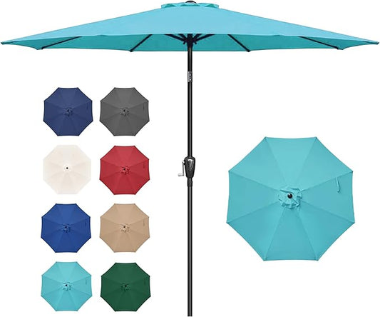 Simple Deluxe 9FT Outdoor Patio Umbrella Table Market Umbrella with Push Button Tilt and Crank, 8 Sturdy Ribs, UV Protection Waterproof for Garden, Lawn, Deck, Backyard, Pool,Turquoise