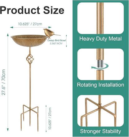 Bird Bath for Outside,Metal Birds Bath Bowl for Outdoors,27.6" H Bird Feeder & Water Feeders with 5 Prongs Base Stake,Vintage Free Standing Garden Patio Lawn Yard Decor