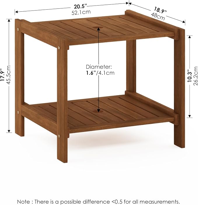 Furinno TIOMAN Patio Table, Mississippi Outdoor Side Table, Coffee Table with Umbrella Hole, for Patio, Garden, Porch, Light Wood