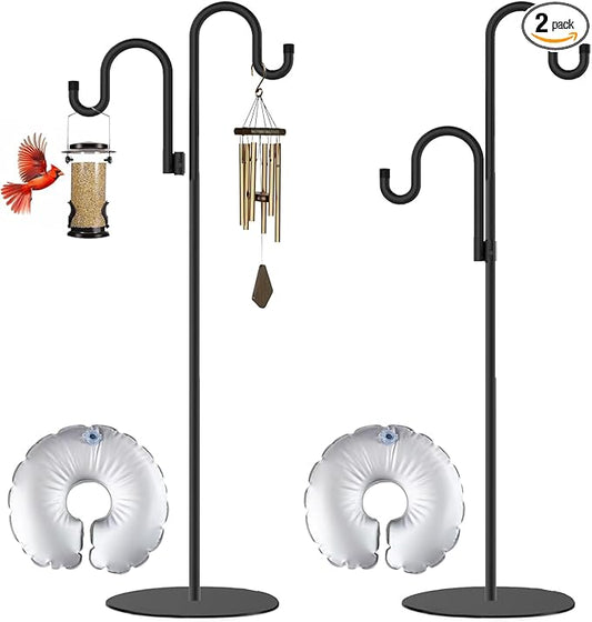 2 Set Shepherd's Hook Stand Plant，Bird Feeder，Wind Chime Hanger Stand, Waterproof Metal & Adjustable-Height Standing Pole Holder for Lantern and Wreath, Indoor & Outdoor