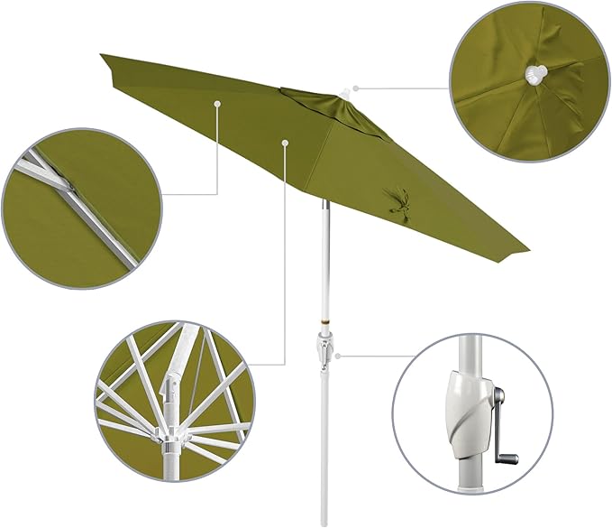 California Umbrella 7.5' Rd Aluminum Patio Umbrella, Crank Lift, Auto Tilt, White Finish