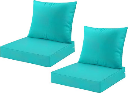 ARTPLAN Deep Seat Cushion with Backrest Set of 2 - All-Weather Outdoor Sofa Cushions for Sectionals-Polyester Fabric, Waterproof-High-Resilience Foam for Patio, Backyard Garden,Teal