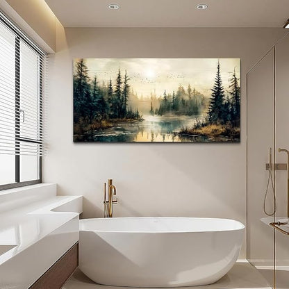FUHAIHUA Canvas Wall Art For Living Room Large Wall Decor For Bedroom Modern Office Wall Decorations Forest River Landscape Paintings Farmhouse Pictures Artwork Room Aesthetic Home Decor 20x40 In