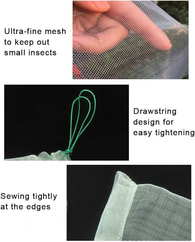 4 Pack Plant Insect Bird Barrier Net Mesh with Drawstring, 3.5Ftx2.3Ft Plant Protective Cover Garden Flower Screen Barrier Bag for Vegetables Fruits Flower from Bird Eating