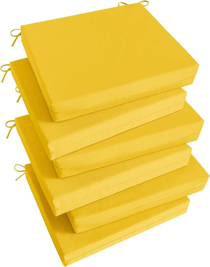 Basic Beyond Outdoor Chair Cushions Set of 6, Square Corner Outdoor Cushions for Patio Furniture, Water Resistant Patio Chair Cushions with 2 Ties, 18.5x16x3, Yellow Color