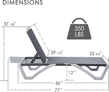 Kozyard Outdoor Chaise Lounge Chair, Fully Flat Adjustable Patio Lounger with Aluminum Frame & Resin Legs, Textilene Fabric for Poolside, Backyard & Beach (Gray)
