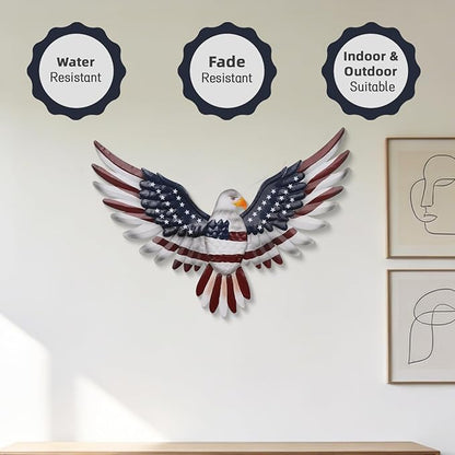 Large American Eagle Patriotic Wall Decor, 4th of July Decoration Metal Wall Art for Independence Day , 24" American Flag Bald Eagle Hanging Sculpture, Handmade Centerpiece for Indoor Bedroom Office Outdoor Decorations