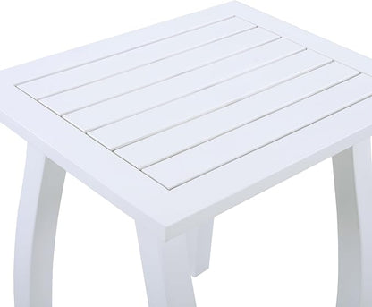 Christopher Knight Home Selma Acacia Wood Outdoor Side Table, Decorative Rectangular Small Accent Table, Weather Resistant Patio End Table for Balcony Beach Pool Side, Slatted Design, White PU