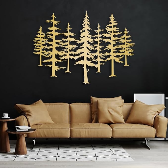 Yemwot Pine Tree Metal Wall Art, Big Pine Trees Metal Wall Art, Nature and Forest Decor, Nature Lover Gift (25"x 18"| 66x48cm, White)