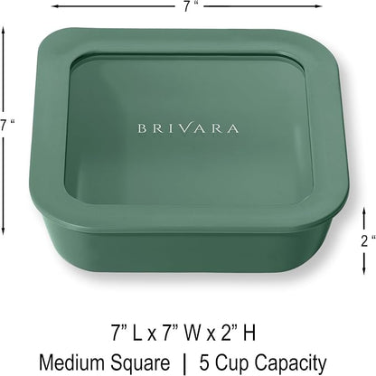 Glass Food Storage Container with Lid, 5-Cup Medium Square | Microwave-Safe Airtight Lid, Oven-Safe Ceramic-Coated Glass | Zero Plastic, No PFAS/PFOA/BPA, Reusable [Pine]