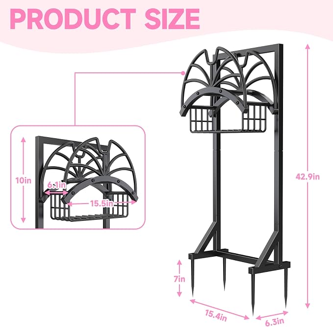 New Upgraded Garden Hose Holder with Storage Basket & Hose Storage Hanger Rack, Heavy-Duty Water Hose Holder Holds 160FT,Garden Hose Hanger Storage Rack for Outside Yard Lawn Farm