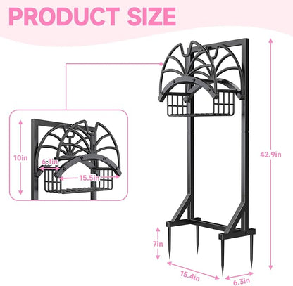 New Upgraded Garden Hose Holder with Storage Basket & Hose Storage Hanger Rack, Heavy-Duty Water Hose Holder Holds 160FT,Garden Hose Hanger Storage Rack for Outside Yard Lawn Farm