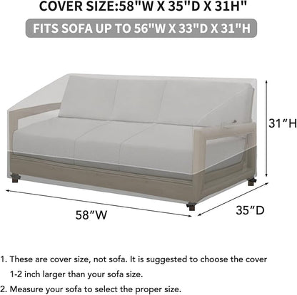 Easy-Going Patio Sofa UV Resistant Outdoor Couch Bicolor 3-Seater Bench Waterproof Furniture Cover with Reflective Hemming (58Wx35Dx31H inch, Gray/Dark Gray)
