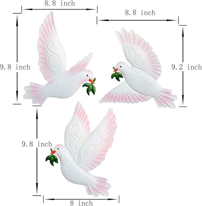 J-Fly Dove Wall Decor Metal Wall Decor Outdoor Indoor Ornament Suitable For Bathroom Living Room Garden Wall Decoration 9 Inch 3 Pack