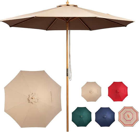 9FT Table Patio Outdoor Umbrella Market Round Umbrella with Pulley Lift Windproof & Waterproof, 8 Ribs with Polyester Cover for Garden, Deck, Pool, lawn, Backyard