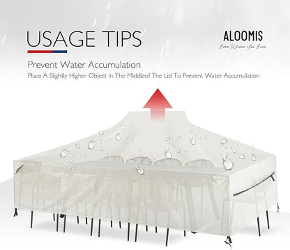 Rectangular Patio Furniture Cover with Zipper, Heavy-Duty Tough Canvas Waterproof Outdoor Dining Table and Chairs General Purpose Patio Table Cover (Beige, 72''x72''x28'')