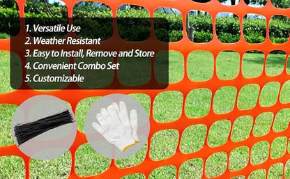 PotatoLife Plastic Mesh Fence Safety Fence, 2'x25' Roll with 50 Zip Ties, Resuable Temporary Netting for Garden Fencing, Construction, Snow Fencing, Animal Barrier, Poultry, Deer, Patio, Orange